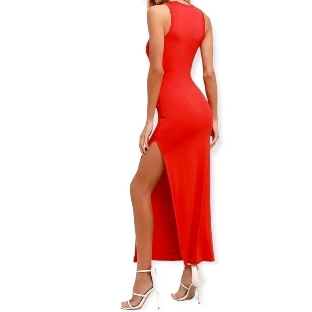 NWT Lulus Shield & Sword Red Sleeveless Maxi Dress with Pockets - Picture 4 of 9